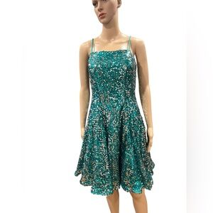 Vintage Rivar’s Aqua silver sequined cocktail party dress-7/8